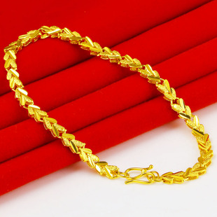 仿真黄金手链女款细男款999仿真双心首饰24K金仿真饰品送礼