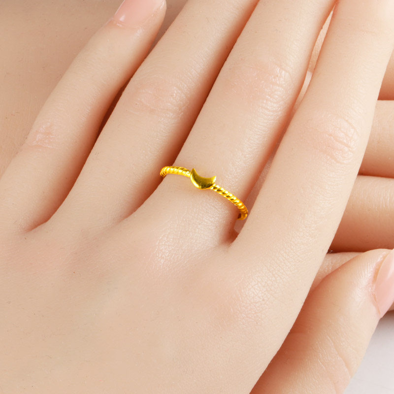 正品黄金戒指999足金月亮戒纯金食指环5G时尚送老婆生日礼物按克