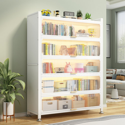 钢制书柜带门儿童书架防尘家用收纳柜展示柜铁艺卧室置物架收纳柜