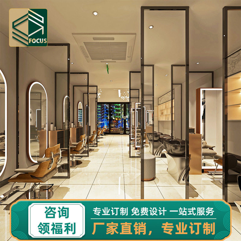理发店全身镜子发廊美发镜美容院化妆镜壁挂式LED触控镜台展示柜