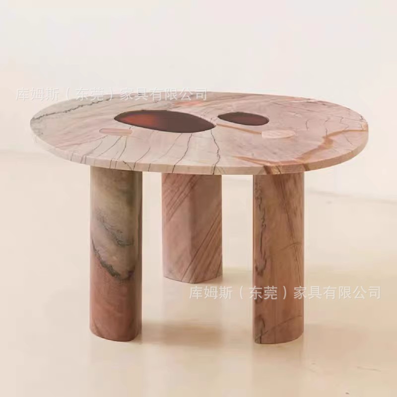 北欧轻奢天然大理石圆形餐桌