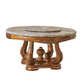 乌金木餐桌欧式 餐桌椅组合天然大理石带转盘吃饭桌豪宅家具