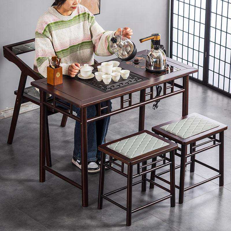 小茶桌椅组合功夫大板桌茶台一体家用阳台实木新中式办公室书桌子
