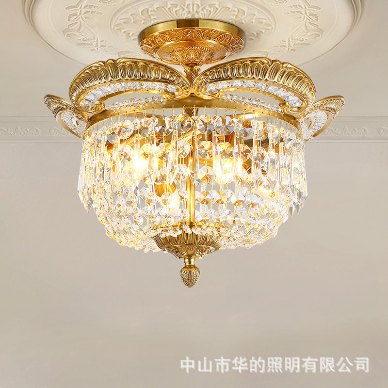 法式卧室吸顶灯全铜水晶灯浪漫温馨客厅餐厅灯欧式别墅书房过道灯