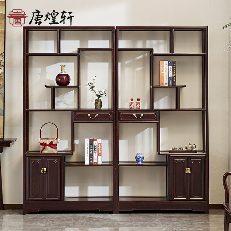 红木家具赞比亚血檀书架收纳架酒水架展品架非洲小叶紫檀博古架