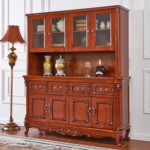 欧式 电视柜书柜储物柜 实木餐边柜碗碟柜高柜酒柜2.4米长边柜美式