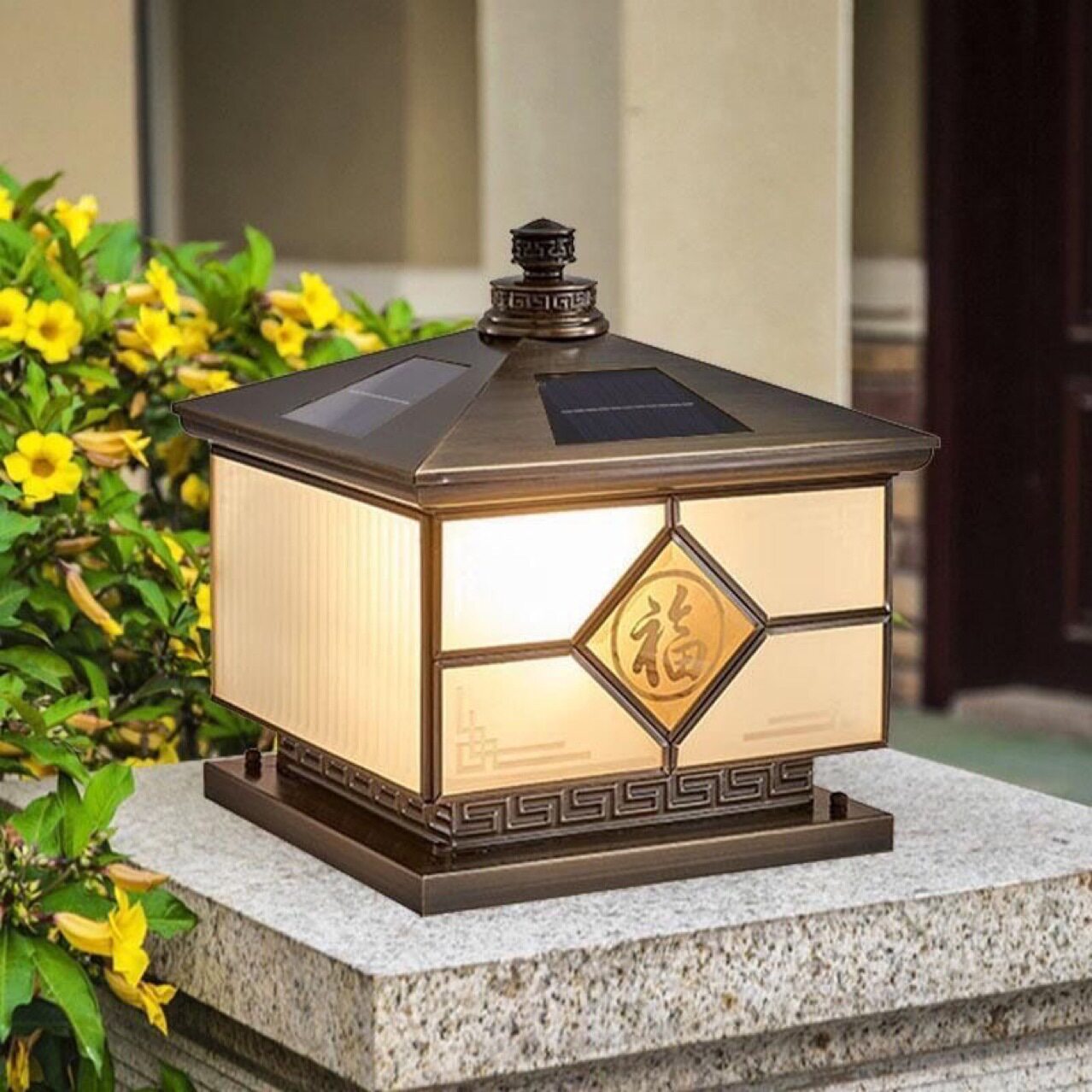 全铜太阳能户外庭院柱头灯