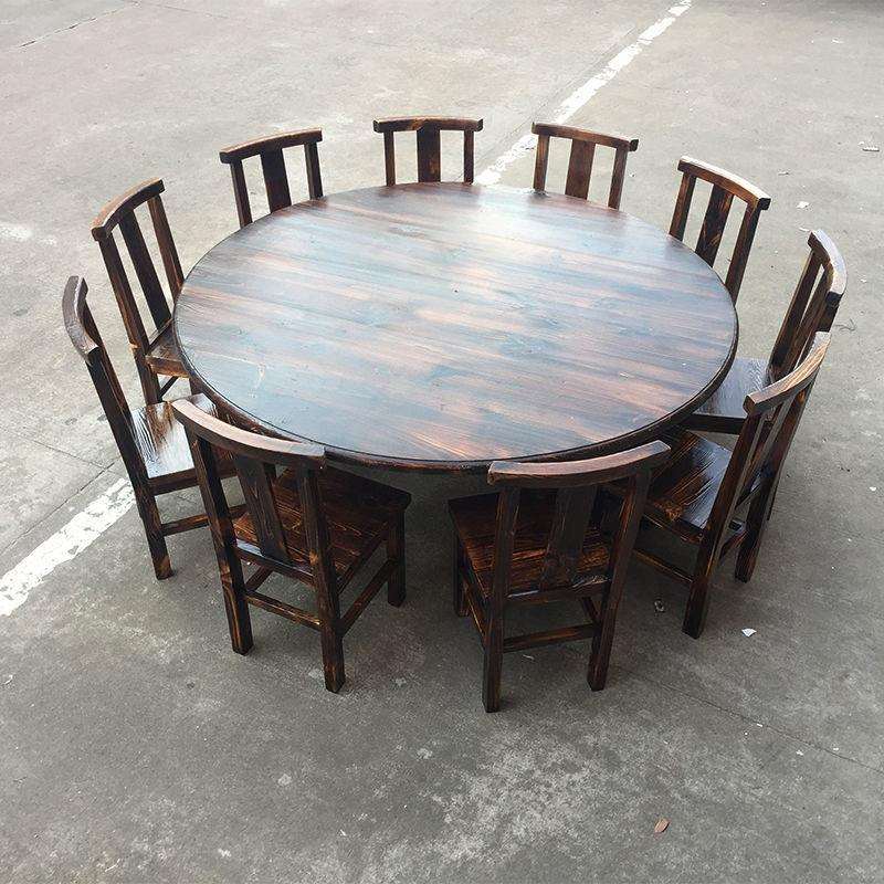 碳化实木圆形饭店农家乐火锅桌椅组合大排档转盘餐厅加厚大小圆桌