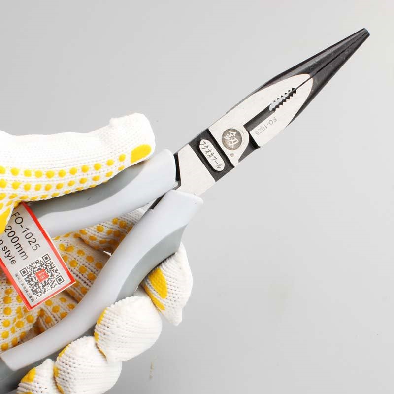 福冈工业级尖嘴钳子加长款8寸尖口钳FO-1025剪细铁丝使用五金工具