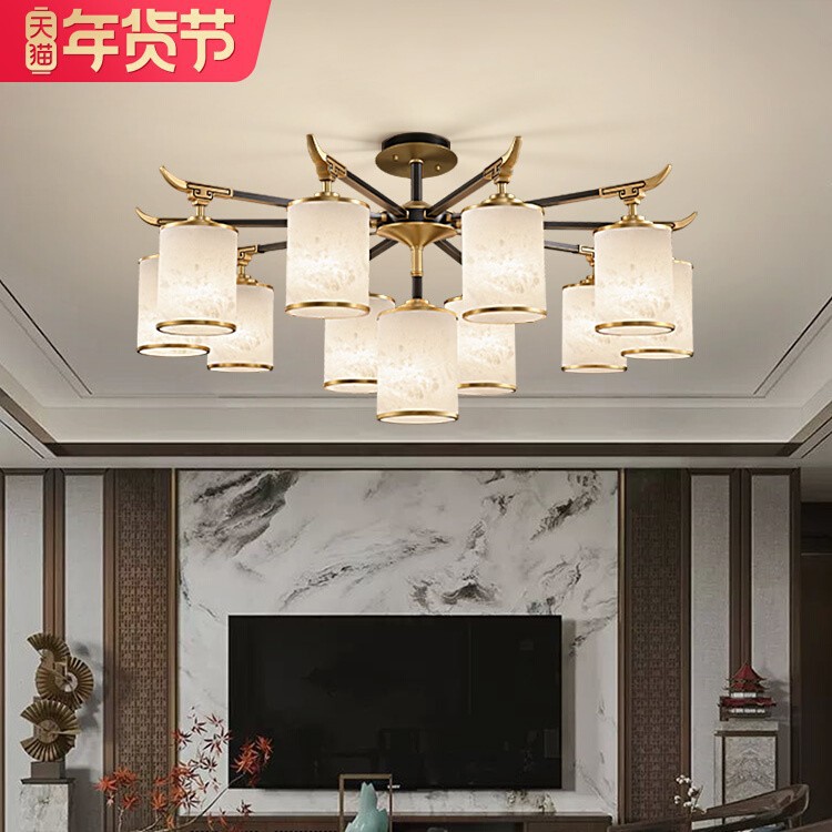 新中式铜云石大气吸顶灯