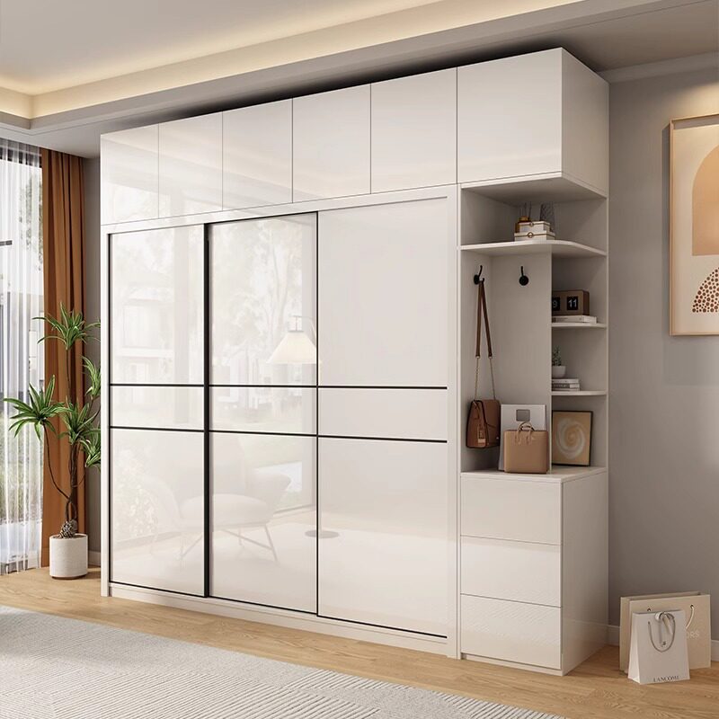 2024新款现代简约推拉门实木衣柜家用卧室亮光衣厨简易组装结实耐