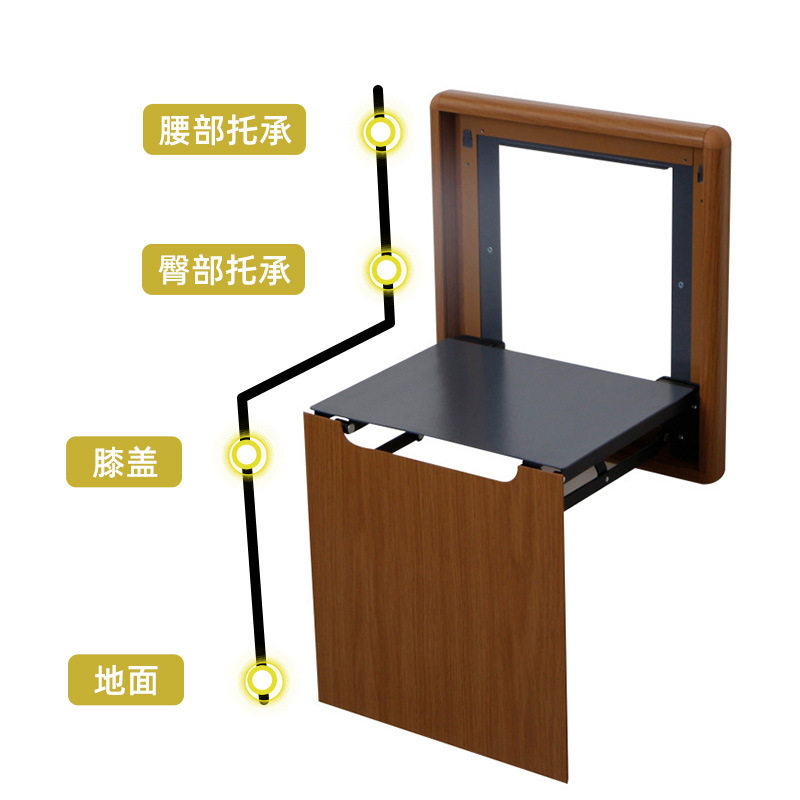 批发家用木纹换鞋凳铝合金创意玄关过道浴室墙壁挂式折叠仿木矮凳