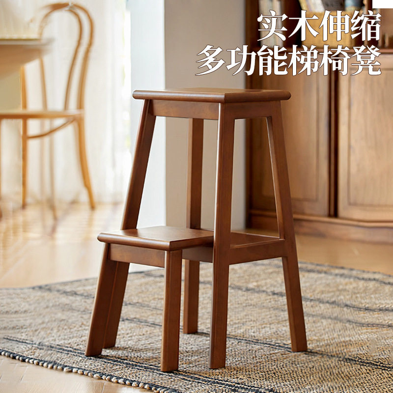 复古实木可折叠家用梯凳换鞋