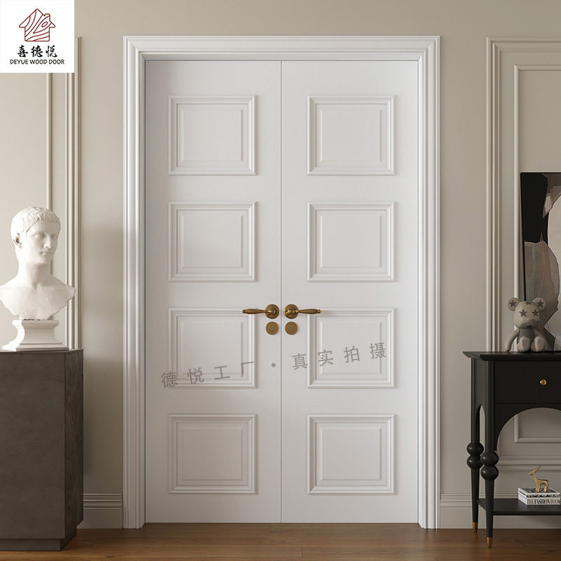 南京厂家欧式风卧室门实木复合烤漆门隔音法式入户门白色双开门