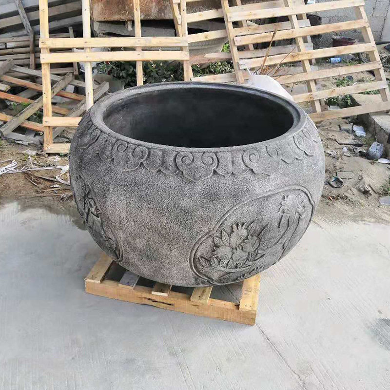 仿古中式花岗岩石雕花盆鱼缸