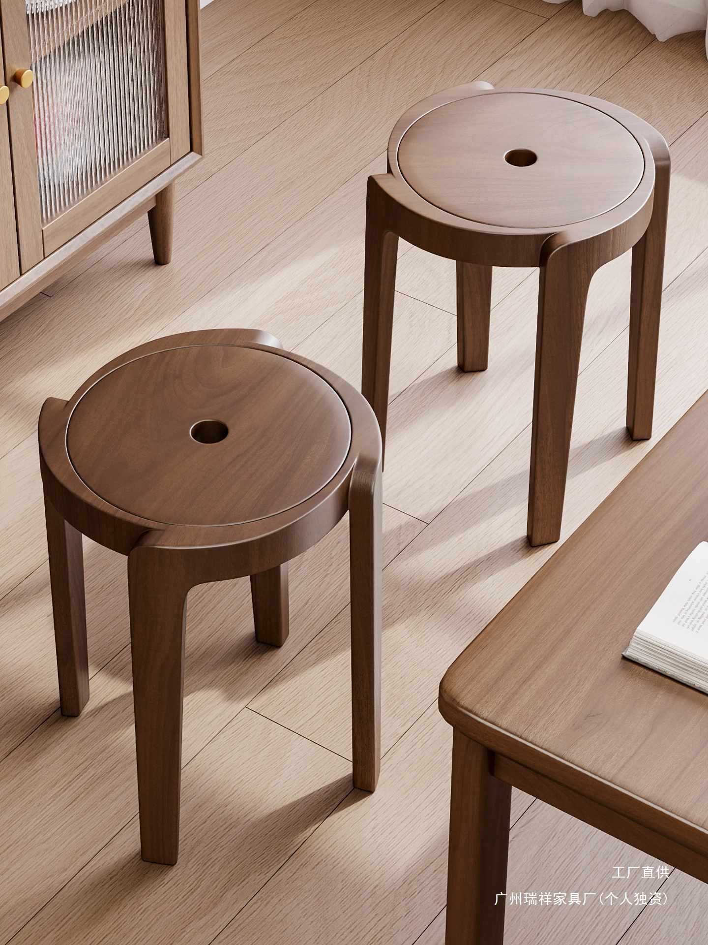 纯实木可叠放家用餐椅凳结实
