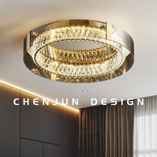 轻奢吸顶灯水晶简约现代房间主卧室灯高档大气设计师款玻璃客厅灯