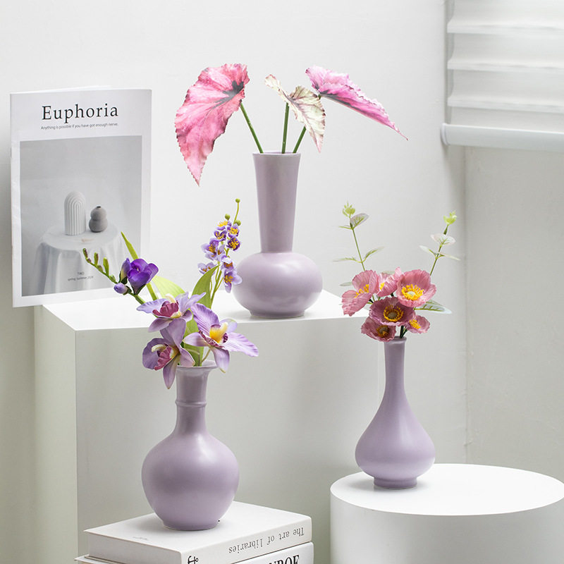蜀门紫色现代陶瓷装饰花瓶干花鲜花客厅玄关餐桌轻奢高级感摆件