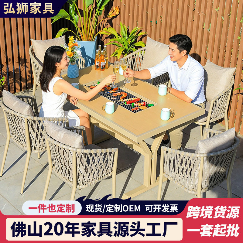 户外烧烤桌椅工程批发铸铝铝合金桌椅别墅休闲商用家具烧烤餐桌椅