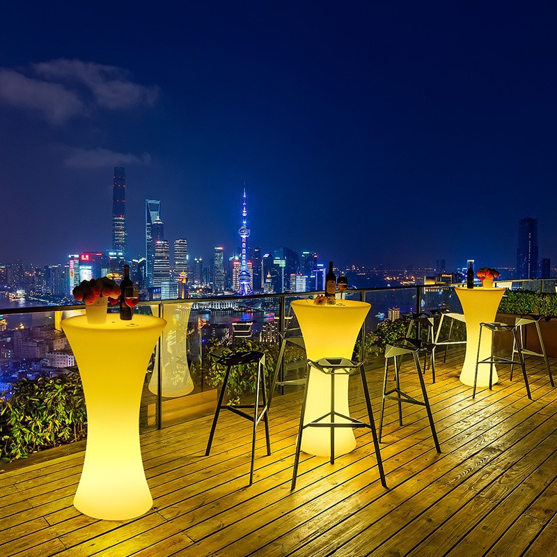 创意高脚桌室外圆形小茶几发光酒吧桌椅户外清吧网红休闲餐厅吧台