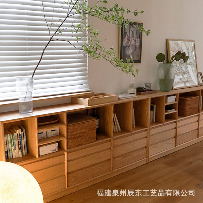 北欧实木书柜家用客厅靠墙落地书架组合简约樱桃木收纳储物柜多层
