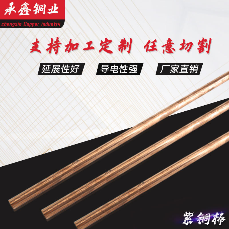 厂家直销圆形紫铜棒接地铜棒纯铜盘条红铜方棒任意切割8mm紫铜棒