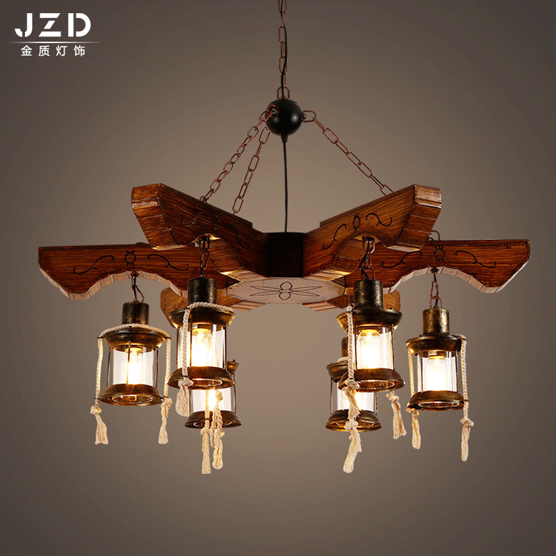 工业风创意木头做旧吊灯 美式复古木艺吊灯 咖啡厅酒吧经典吊灯