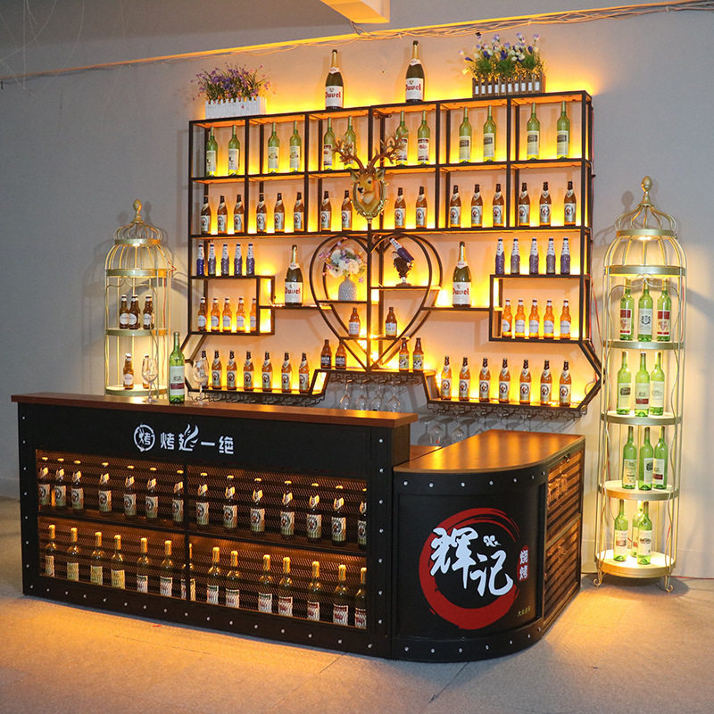 铁艺复古简约酒吧餐厅吧台桌工业风收银台壁挂展示架柜红酒架吧台
