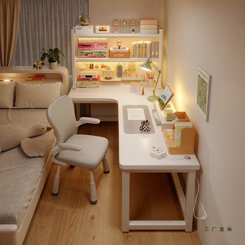 转角书桌书架一体桌子学生卧室家用电脑桌台式L型学习写字桌拐角