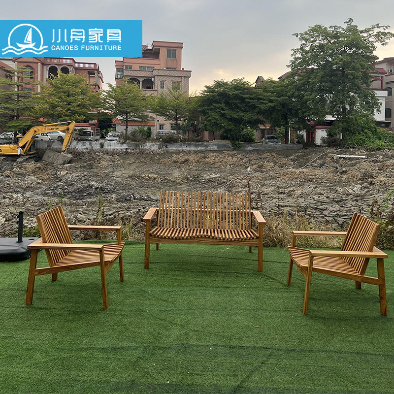 户外休闲家具庭院花园别墅实木沙发露台民宿室外柚木茶几桌椅组合