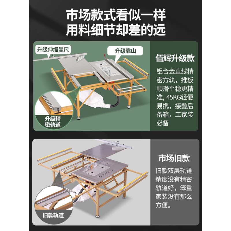 木工台锯多功能无尘子母一体机锯台精密轨道推拉推台锯折叠工作台