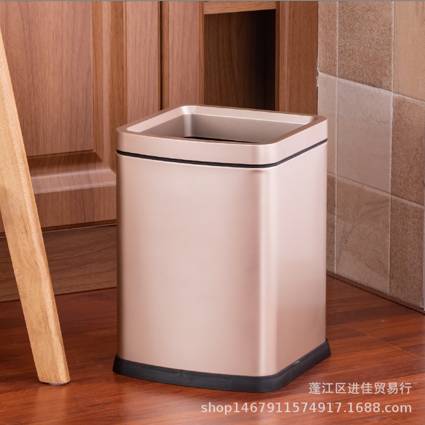 欧式简约方形无盖压圈不锈钢垃圾桶家用客厅办公室卫生间纸篓厨房