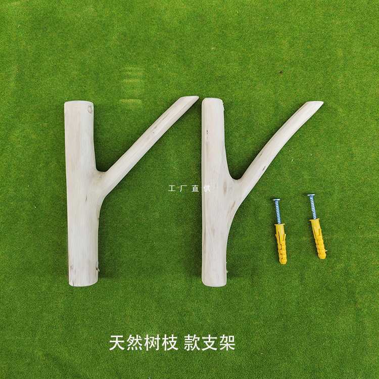 批发实木树枝支架 三脚架 墙壁一字隔板支 置物托架墙壁挂架壁托