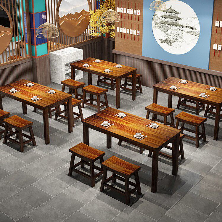 碳化实木饭店桌椅组合面馆小吃快餐桌椅商用早餐厅烧烤火锅店桌椅