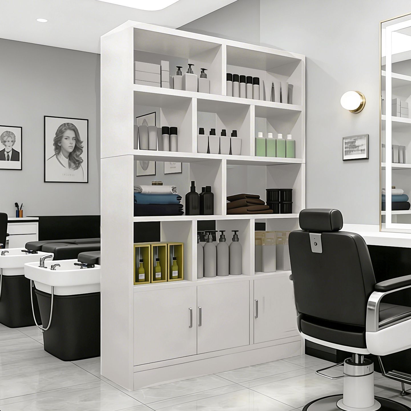 美发理发店展示柜货架展示柜产品陈列柜落地置物架隔断柜子储物柜