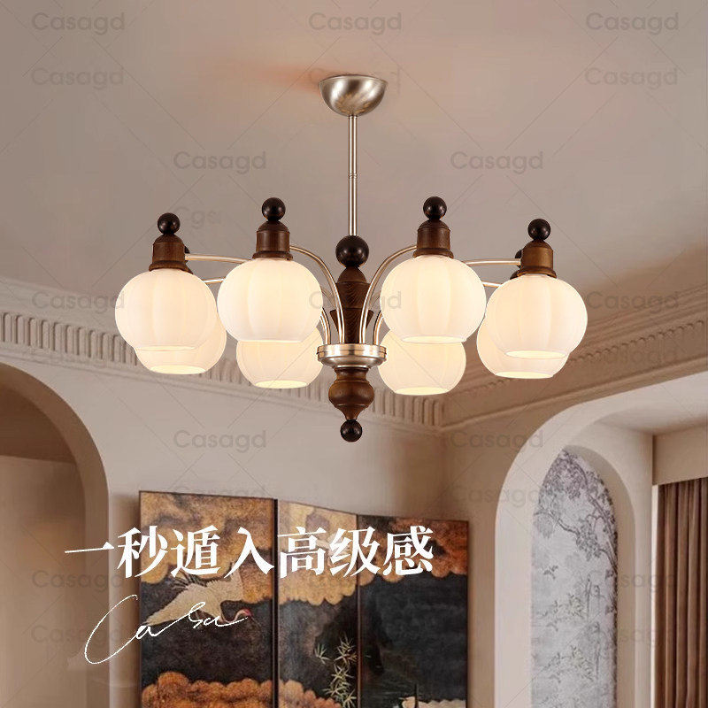 中古风客厅吊灯白蜡木法式实木竹节餐厅灯美式主卧室魔豆灯casagd