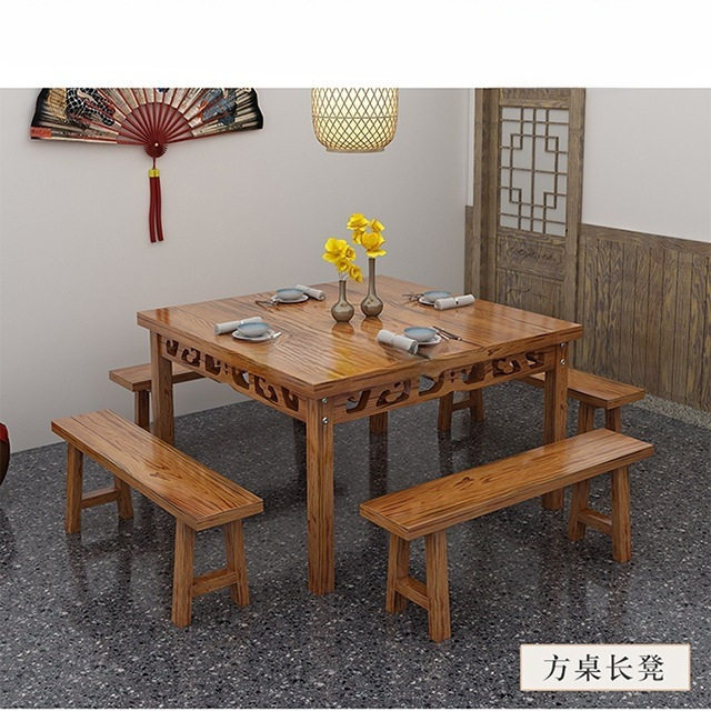 烧烤早餐面馆饭店火锅桌椅组合实木餐桌椅餐桌食堂雕花小吃店