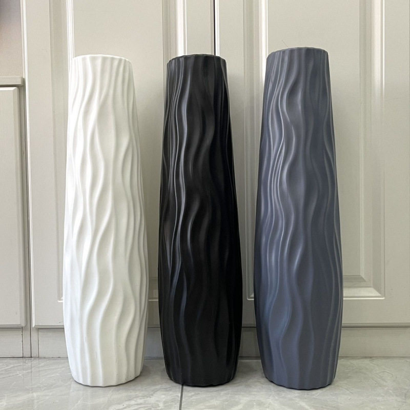 落地大花瓶高简约水培塑料仿陶瓷白色黑欧式居家干花插花客厅装饰