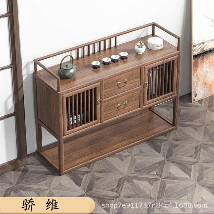 新中式餐边柜储物柜靠墙矮柜边柜玄关柜现代简约实木黑胡桃木榆木
