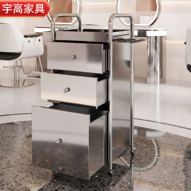 不锈钢理发店工具柜可移动带抽屉美发工具箱发廊专用工具台储物箱图片