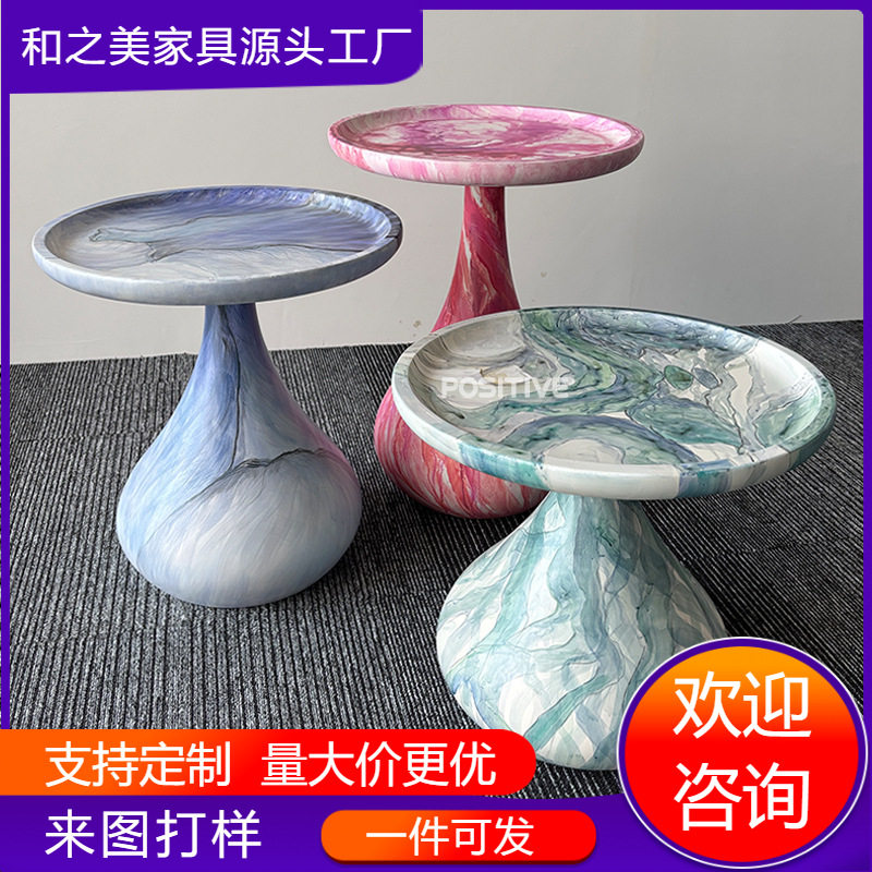 中古创意轻奢彩绘实木客厅手绘油画设计师个性圆形茶几