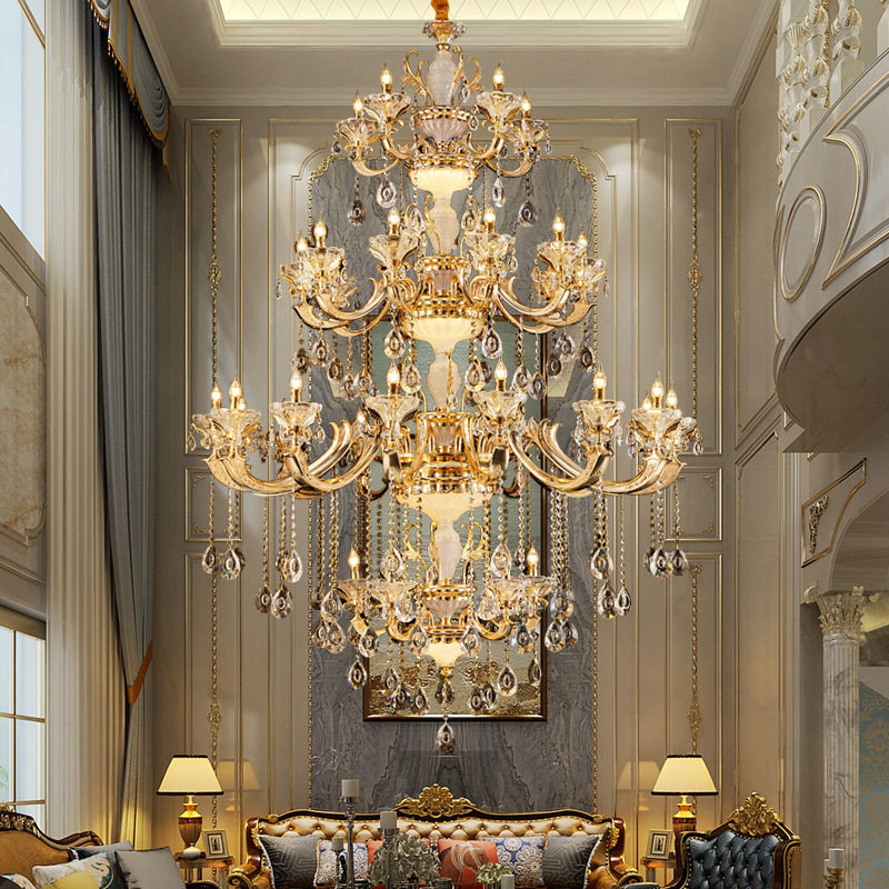 豪华欧式楼中楼水晶大吊灯中空客厅别墅酒店大堂灯复式楼梯长吊灯