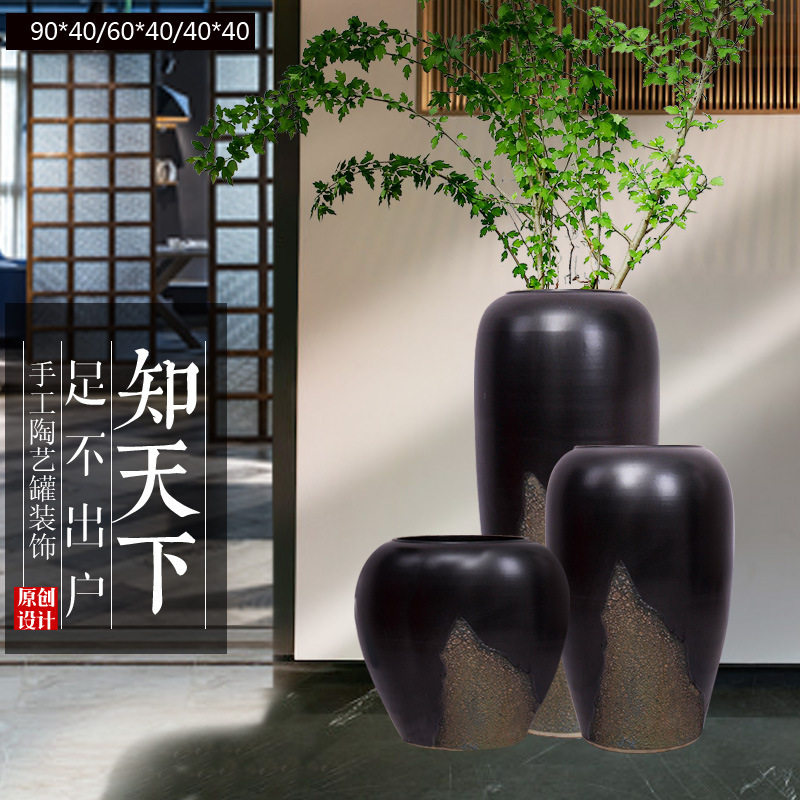 日式复古粗陶瓷落地大号花瓶陶罐餐厅会所别墅软装工艺品摆件盆缸