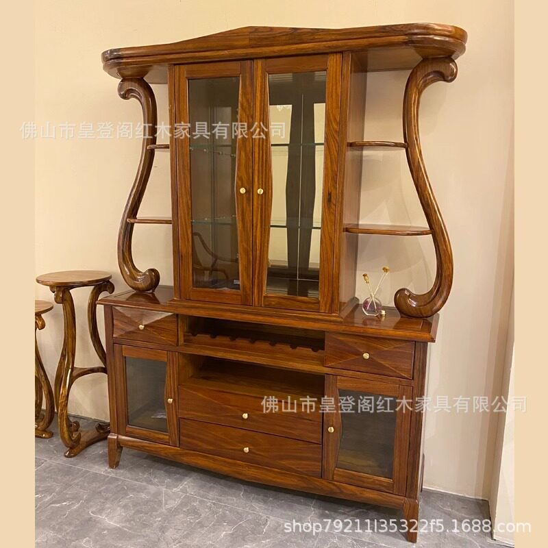 新中式乌金木玻璃酒柜餐边柜