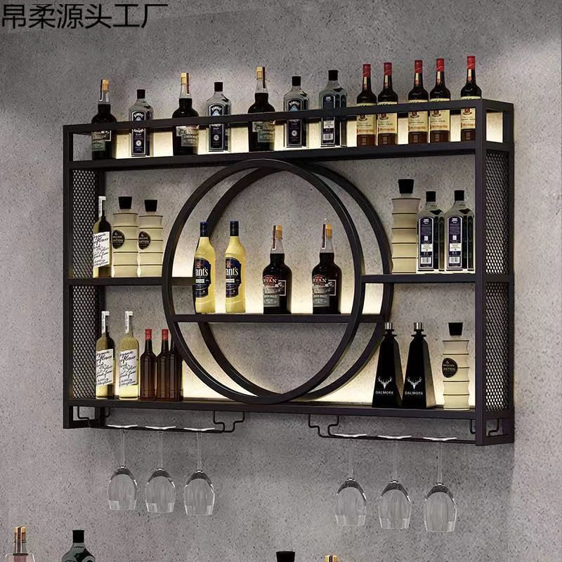 铁艺吧台酒架挂墙酒柜酒吧置物架红酒墙上展示架餐厅壁挂式现代