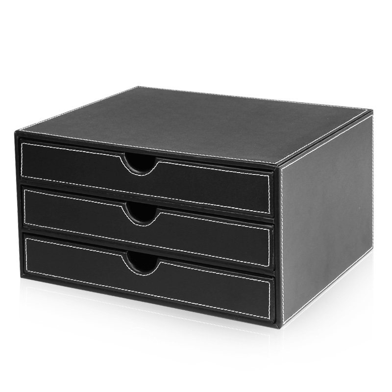 7L8K 皮革桌面文件柜两/三层A4抽屉式桌面收纳盒 办公室用品