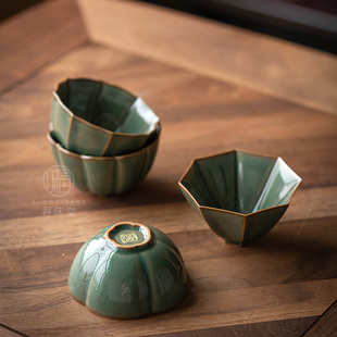 复古青瓷茶杯冰裂纹品茗杯主人杯茶盏陶瓷茶具 开片宝绿单杯