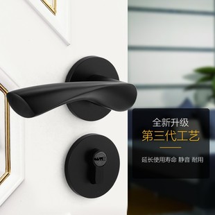黑色分体锁实木门把手家用静音锁具锁 奇粤门锁室内卧室房门锁美式