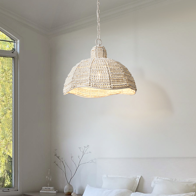 凯乔 法式复古卧室吊灯 手工木珠主卧中古风设计师款美式灯具