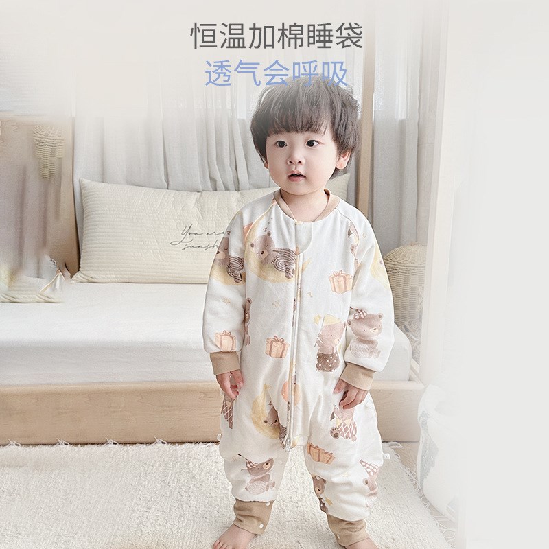 冬季恒温睡袋!宝宝长袖分腿睡衣婴幼儿130g加厚保暖防踢被